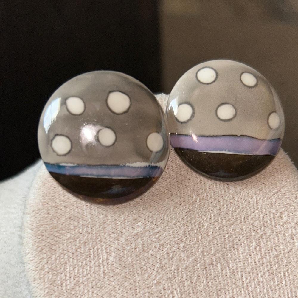 Vintage 80 s Polka Dot Ceramic Earrings